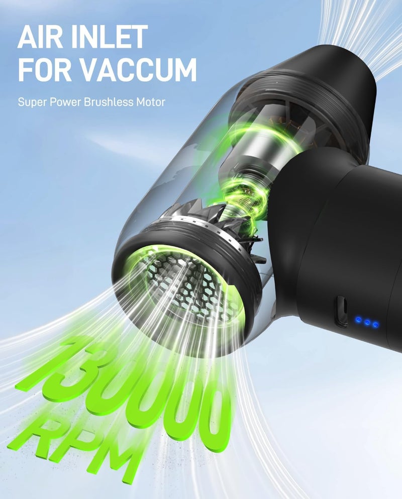 YOFIGO Electric Air Duster, Compressed Air Duster 2-in-1 Cordless Mini Vacuum 130,000 RPM 4400mAh Rechargeable PC Keyboard Cleaner for Computer Car Camera Camping (K7) - Image 5